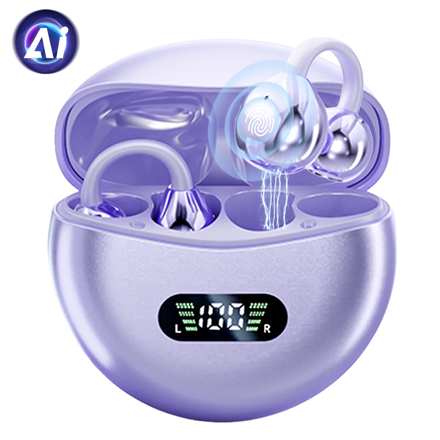 Vashoy Bluetooth kopfhörer mit ohrclip,offene KI-Übersetzung&Protokoll Bluetooth-Kopfhörer (148 Länder Übersetzungsfunktion, Bluetooth 5.4, Neuartiges Ohrclip-Design,IPX5 wasserdicht,geeignet für Sport und Büro)