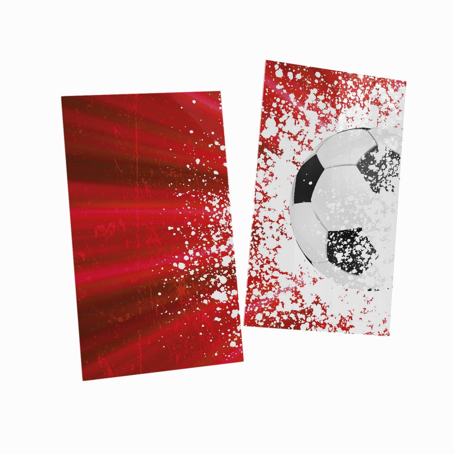 Wallario Herd-Abdeckplatte Splashing verschiedene (Glasplatte, 5mm - Fußball tlg., rot, ESG-Sicherheitsglas, 2 Design Größen Noppen), in inkl