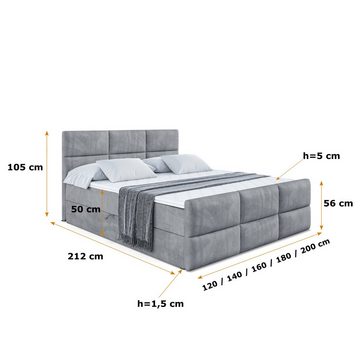 ALTDECOR Boxspringbett OHIO-Z (Multipocket-Matratze H4, H3 Matratze Bonellfederung, Topper, Kopfteil)