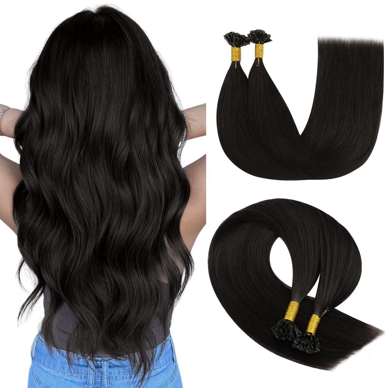 LuxusKollektion Echthaar-Extension Extensions Bondings Echthaar Keratin 50 cm U Tip 1 U Tip 2 Dunkelbraun