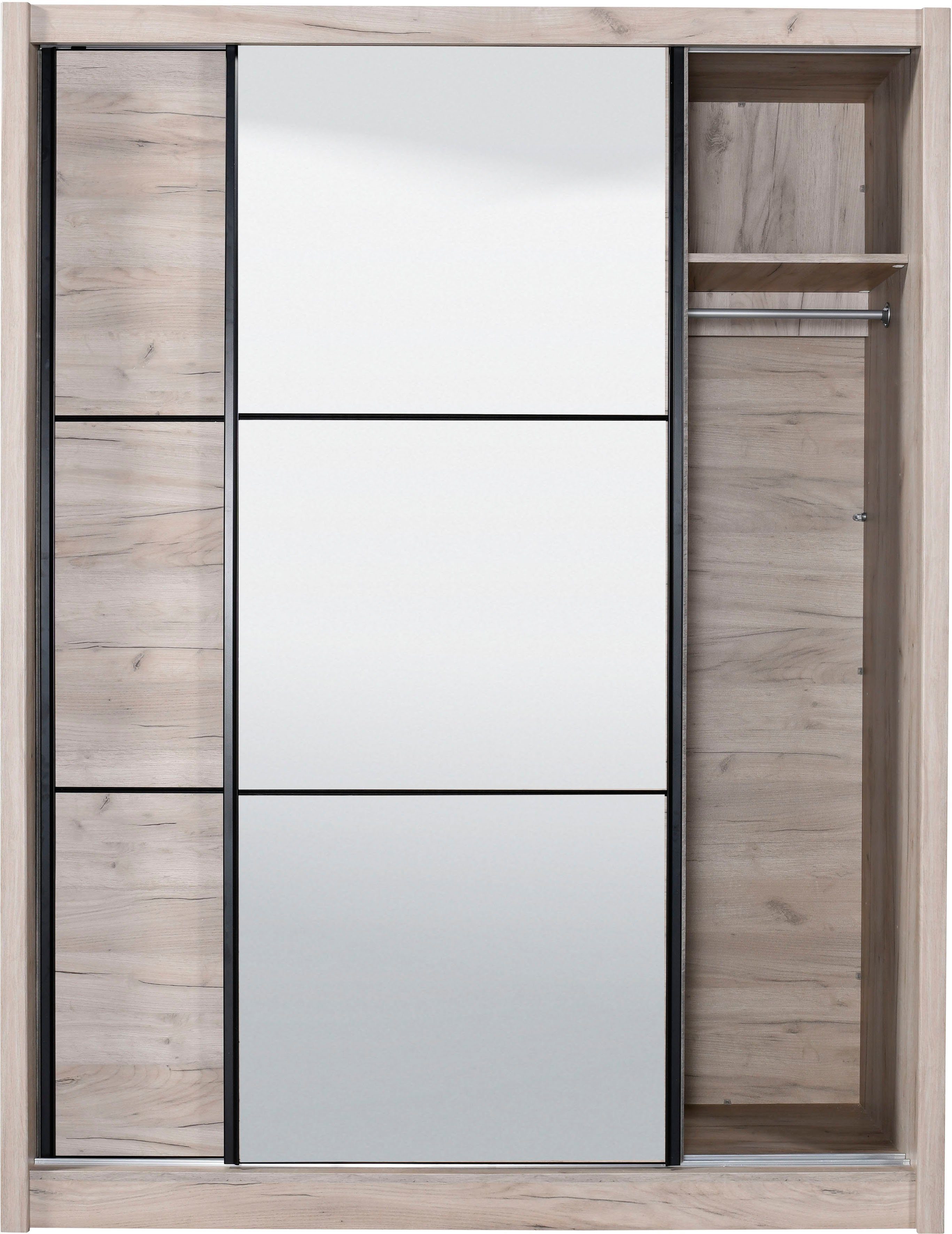zusätzlichen Spiegel INOSIGN mit grau Einlegeböden Navara Eiche Schwebetürenschrank Dekor und Eiche Dekor grau |