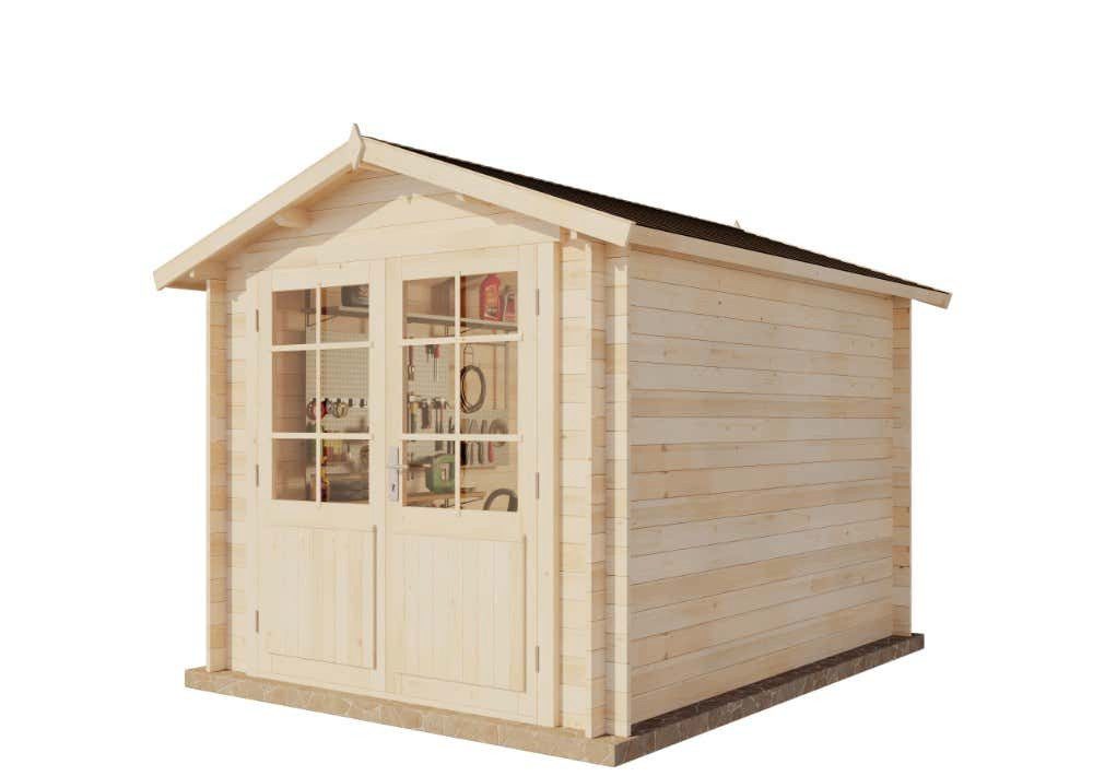 Alpholz Gerätehaus Holz Bremen B, BxT: 270x340 cm, in Naturbelassen mit 28mm Wandstärke