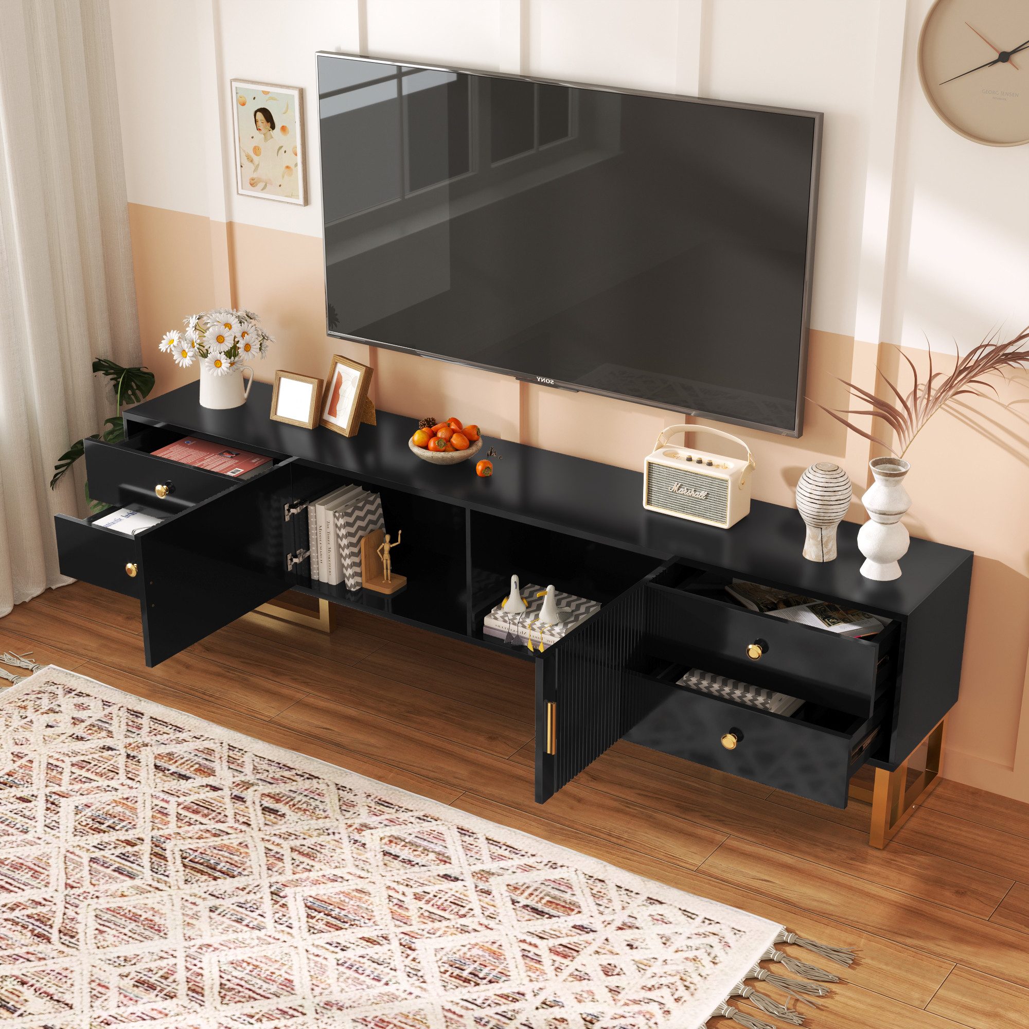 Merax Lowboard mit goldenen Metallsockel, TV-Schrank günstig online kaufen