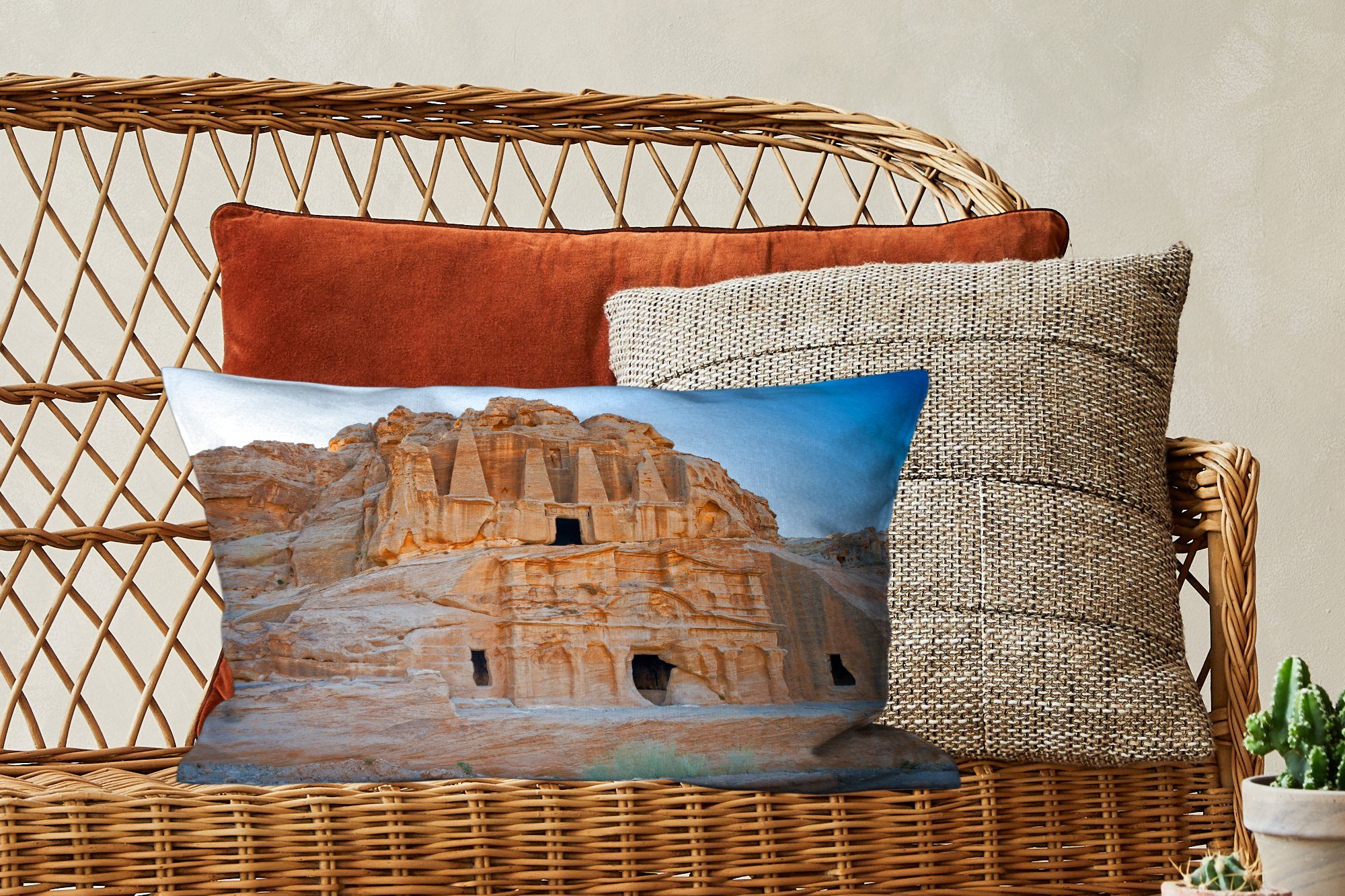 MuchoWow Dekokissen Gräber Füllung, mit antiken Petra des Jordanien, Schlafzimmer Wohzimmer Zierkissen, Dekoration, Dekokissen