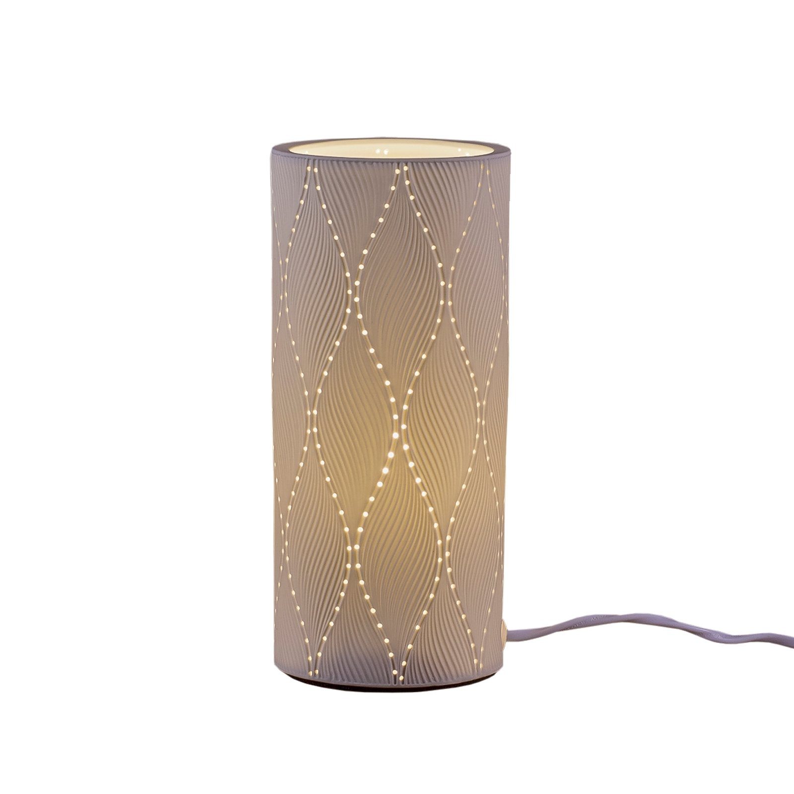 Tischlampe HGD ohne Rhombus, Leuchtmittel Holz-Glas-Design Tischleuchte Zylinder Porzellan