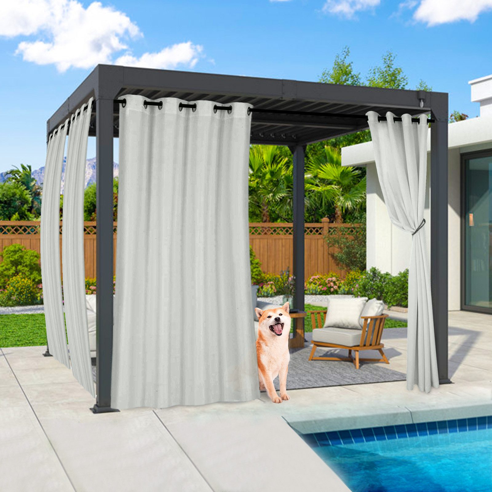 Jibenhome Outdoorgardine Verdunkelungsgardine Ösen Vorhang Wetterfest& UV-Schutz (2 St), Lichtschutz, Outdoor vorhang ösen oben,Wasserdicht & Winddicht