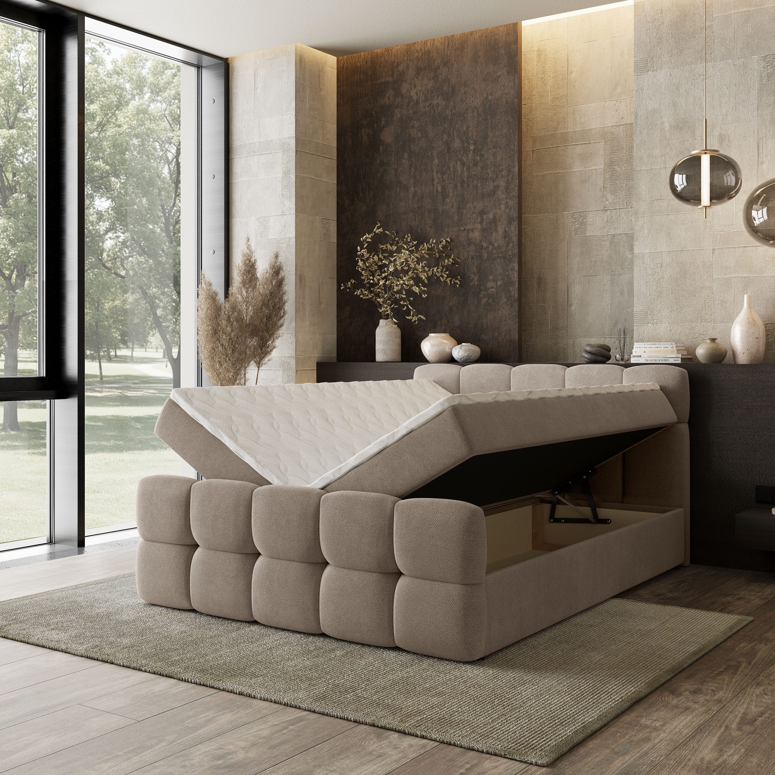 Masseno Boxbett BRUME 140x200 cm mit Bonell Matratze und Topper, Doppelbett, Polsterbett mit Kopfteil, Boxspringbett – Bild 4 von 5