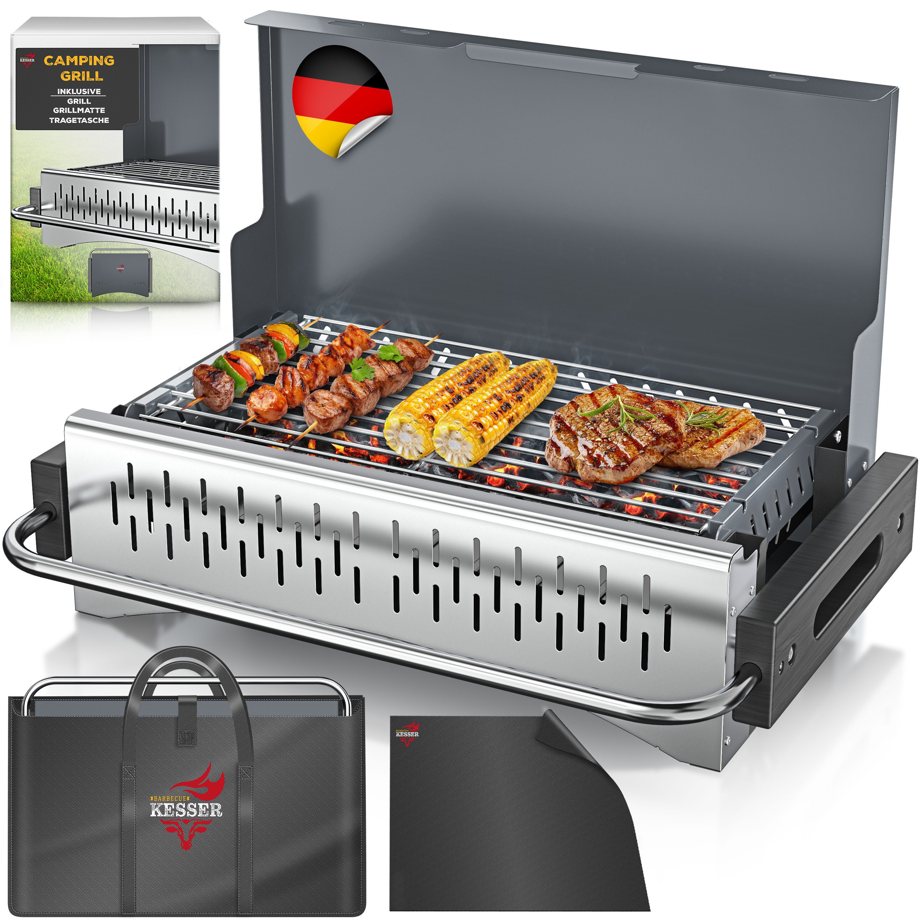 KESSER Holzkohlegrill tragbarer Campinggrill aus pulverbeschichtetem Stahl, Tischgrill Outdoor BBQ ideal für Camping, Picknick & Angeln