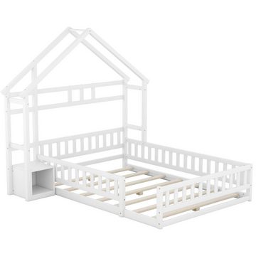 REDOM Kinderbett Holzbett Funktionsbett Doppelbett (mit Nachttischen 140 x 200cm, Flachbetten, Hausbetten mit Geländer), ohne Matratze