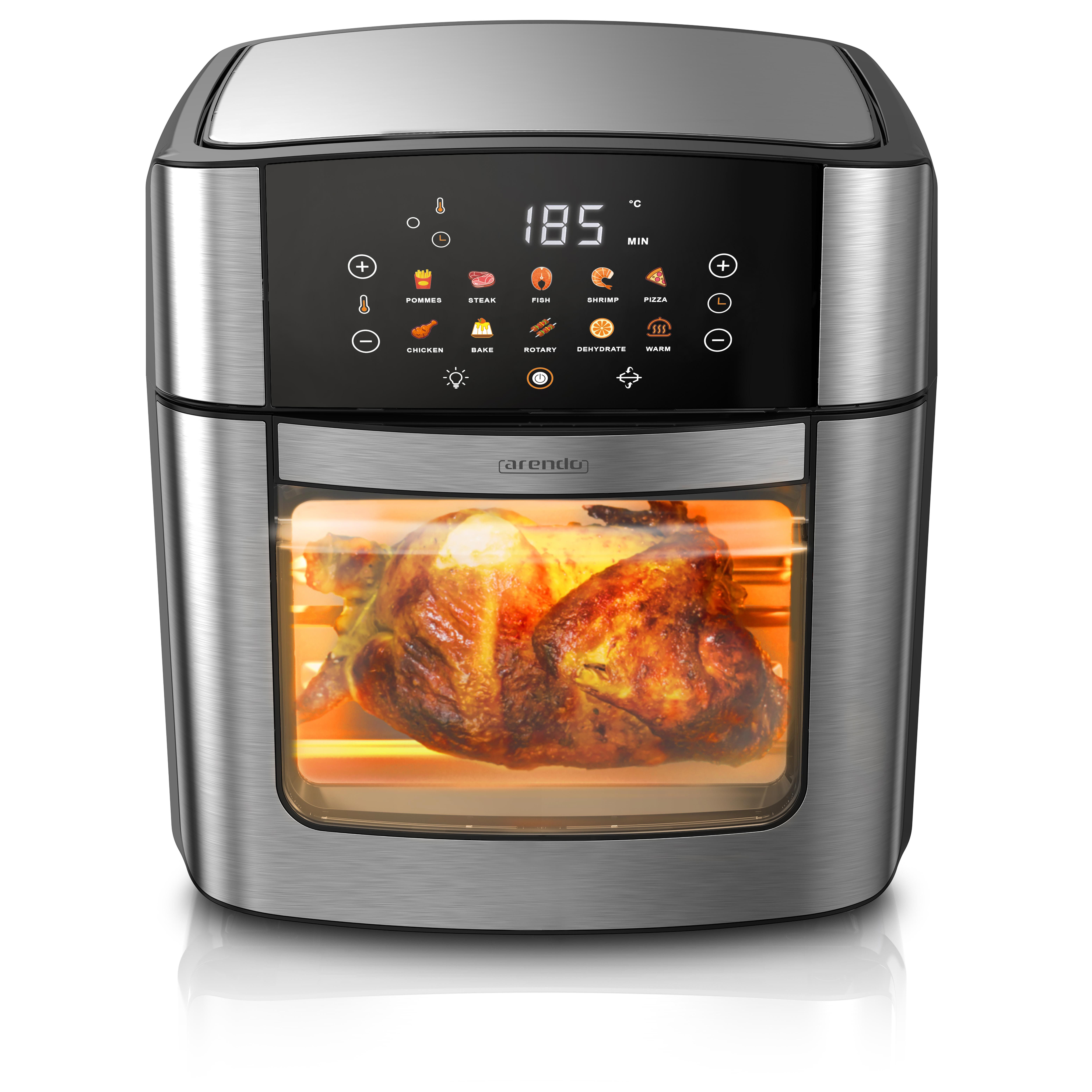 Arendo Heißluftfritteuse WLAN Multifunktionsofen 16L, Backofen, Grill, Dörrautomat, Air Fryer, 1800 W, XXL WiFi Umluft Fritteuse ohne Öl + Zubehör für Pizza Hähnchen Pommes