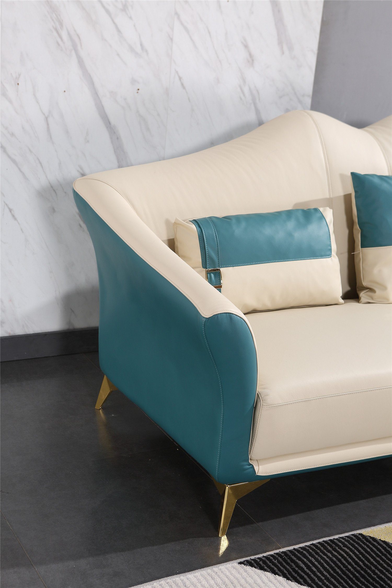 in Sofagarnitur Moderne Blau JVmoebel Europe Garnituren Sitzer Made Sofa Sofas, 3+1+1 Orange-weiße