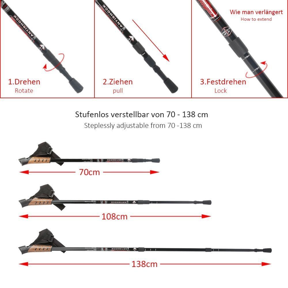 Melko Nordic-Walking-Stöcke Wanderstöcke Nordic Walking Teleskop Stöcke Antischock Aluminium (Stück, 1 St., Premium Qualität), Teleskopstock