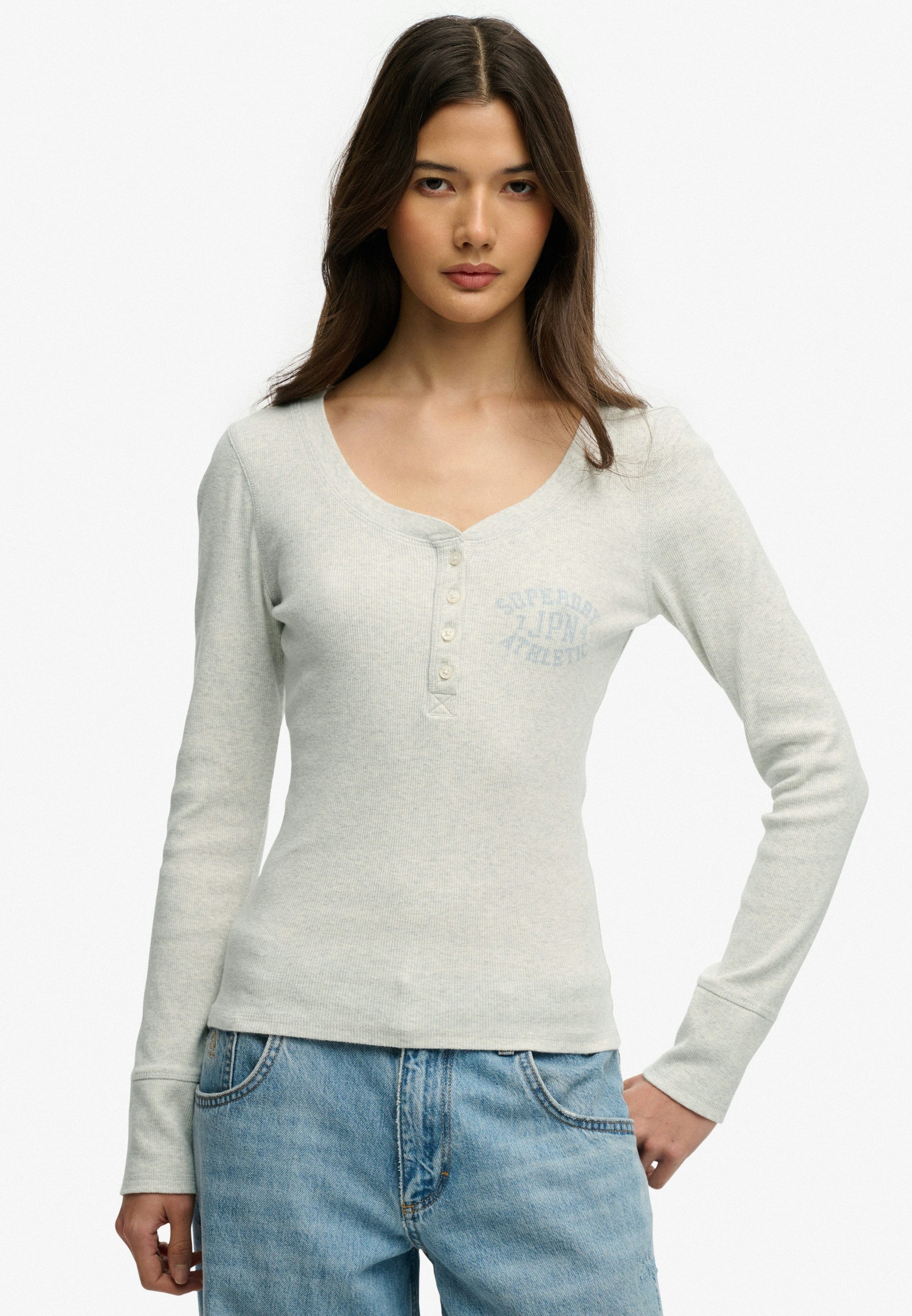 Superdry Langarmshirt ATHLETIC BUTTON DOWN LS TOP Baumwolle, skinny fit