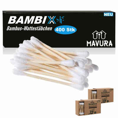 MAVURA Ohrenreiniger BAMBIX Bambus Wattestäbchen Baumwolle Ohrstäbchen, Biologisch Abbaubar & Nachhaltig [400er]