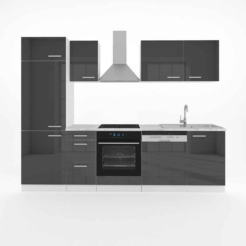 Vicco Küchenzeile Optima, Anthrazit Hochglanz/Weiß, 270 cm ohne Arbeitsplatte