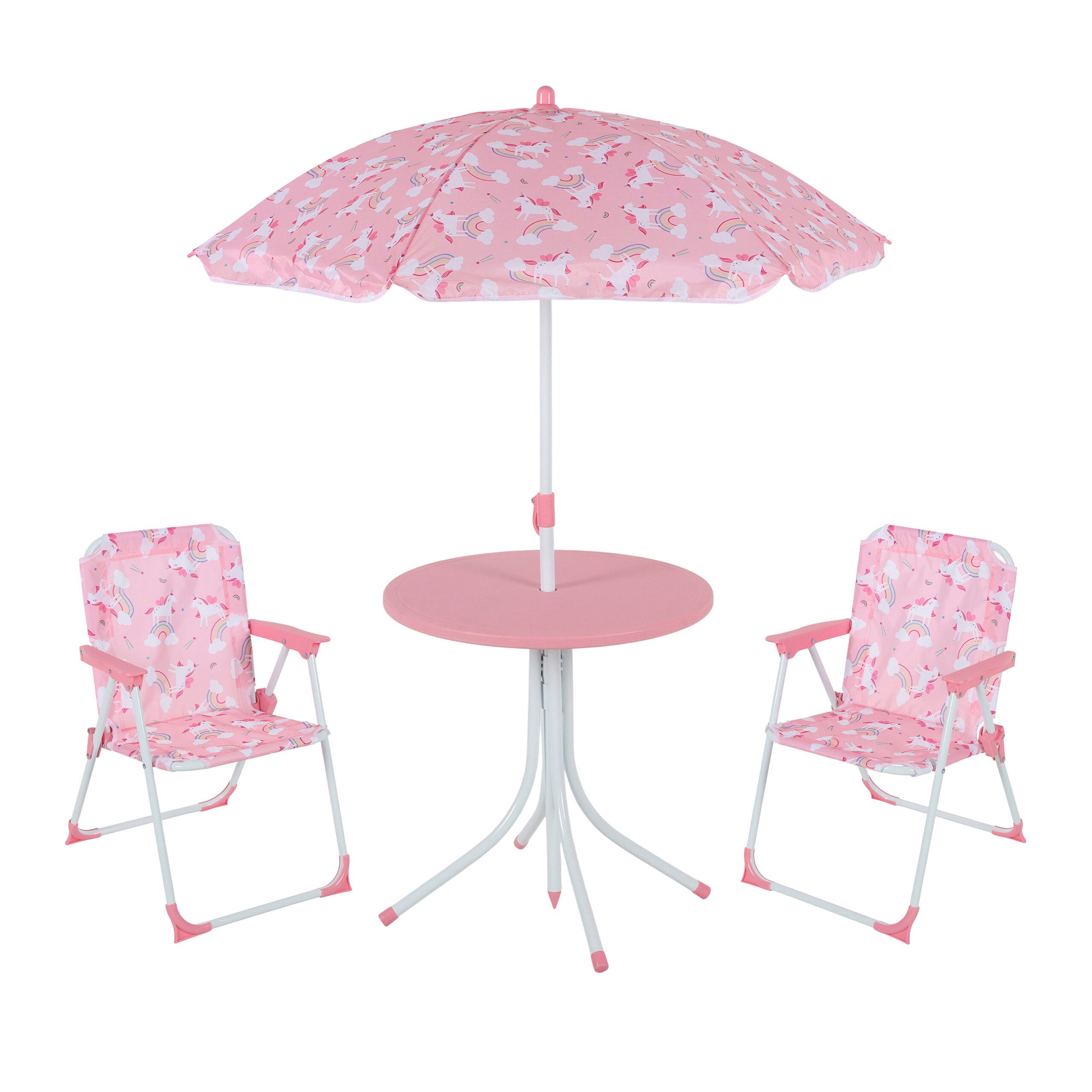 relaxdays Garten-Kindersitzgruppe Camping Kindersitzgruppe mit Schirm, Einhorn 2