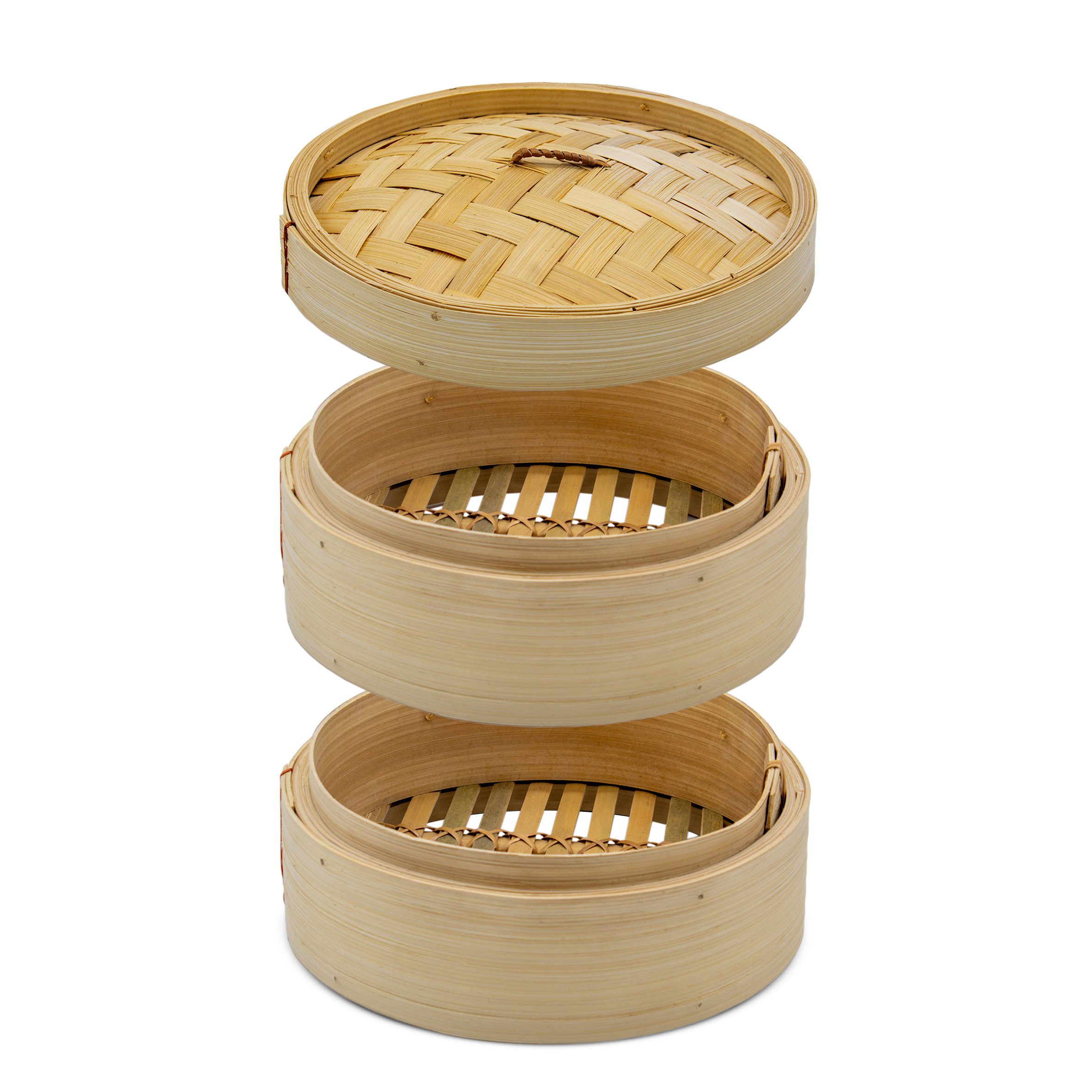 Spetebo Dampfgareinsatz Bambus Пароварки natur 3-teilig - 20 x 15 cm, (Set, 3-tlg), Asiatischer Holz Dämpfer mit 2 Etagen