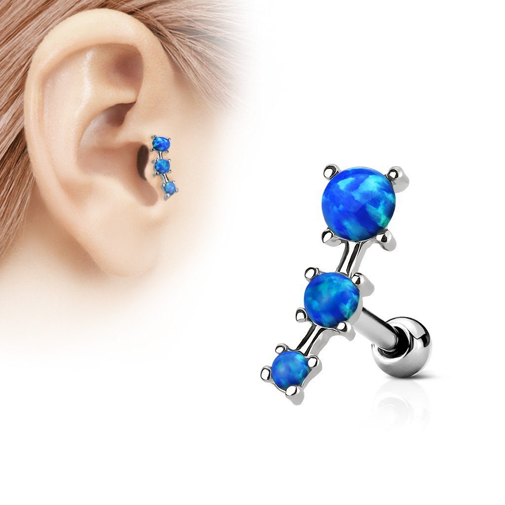 3 3 Tragus Piercing-Set Helixpiercing Ohr Stecker Cartilage Steinen, Steinen Opal Opal Taffstyle mit Knorpel mit Stecker Helix Piercing Blau