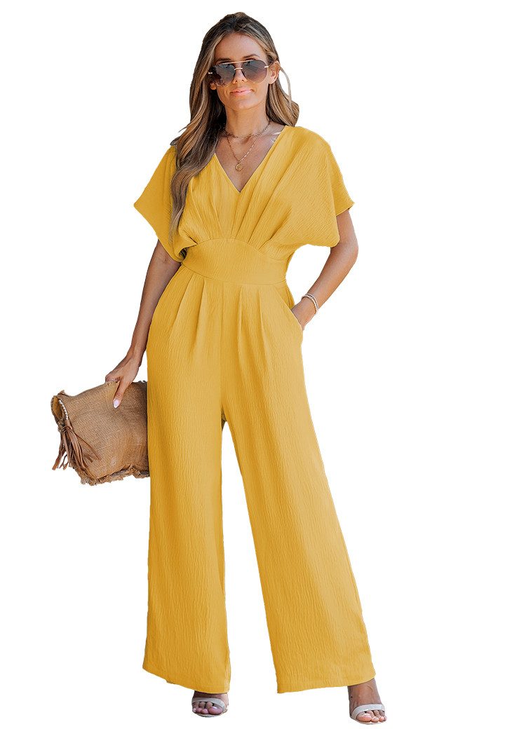 Cupshe Jumpsuit V-Ausschnitt Fledermausärmel weites Bein