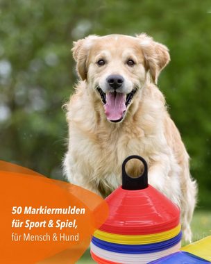 Superhund Trainingshilfe Markierteller 50 Stück in 5 Farben, mit Tragehalter
