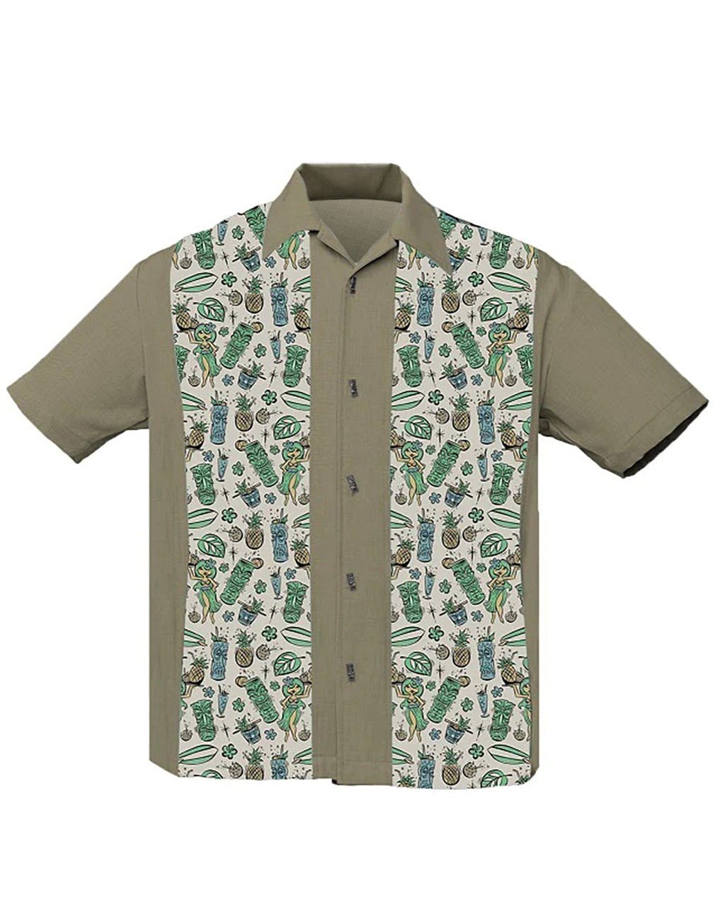 Steady Clothing Kurzarmhemd Hula Cocktails Herb Retro Vintage Bowling Shirt Tiki Figur Knöpfe