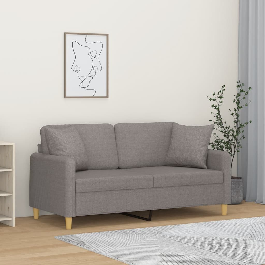 vidaXL Sofa vidaXL 2-Sitzer-Sofa mit Zierkissen Taupe 140 cm Stoff