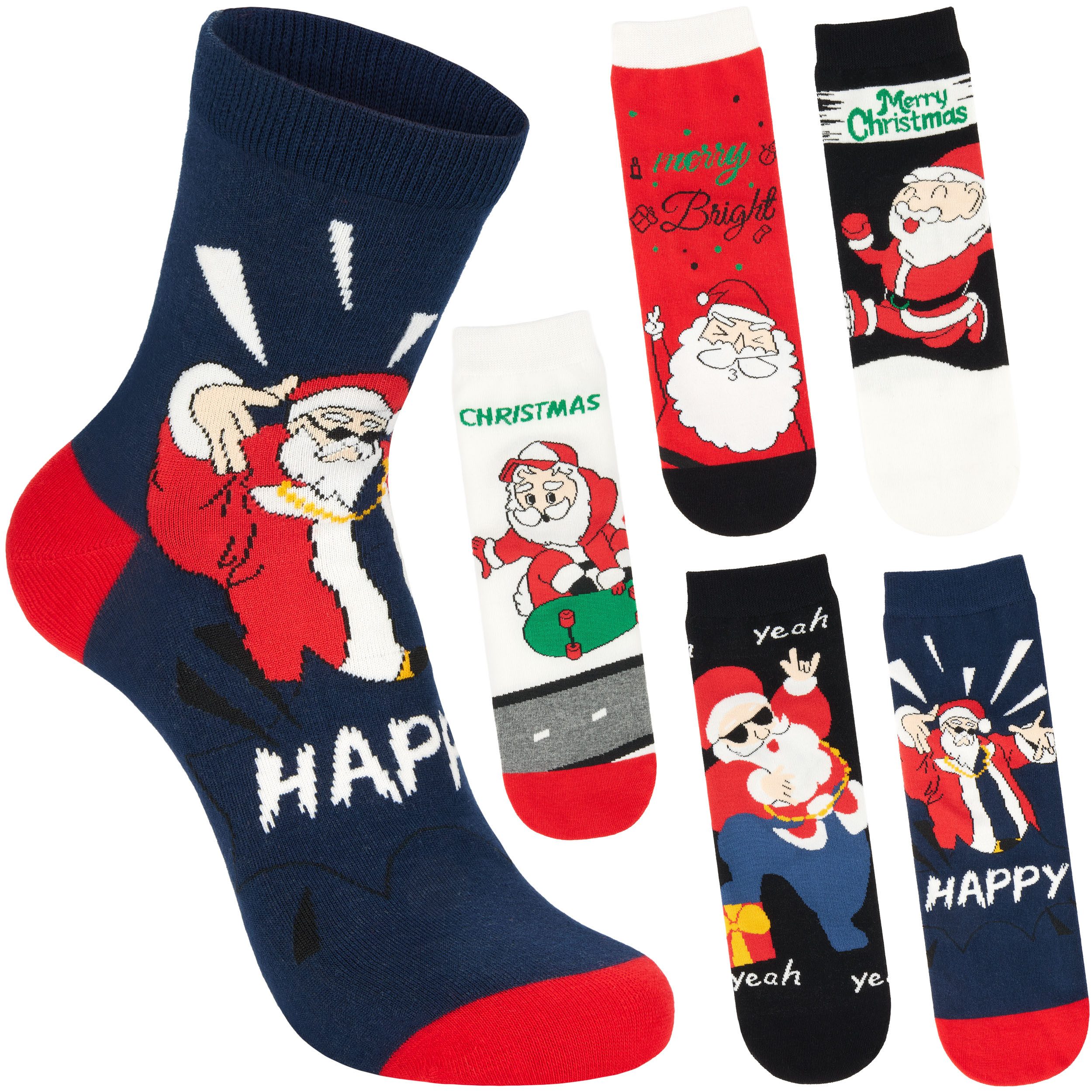 BRUBAKER Socken Herren Weihnachtssocken - Happy Santa (Bunte Baumwollsocken günstig online kaufen