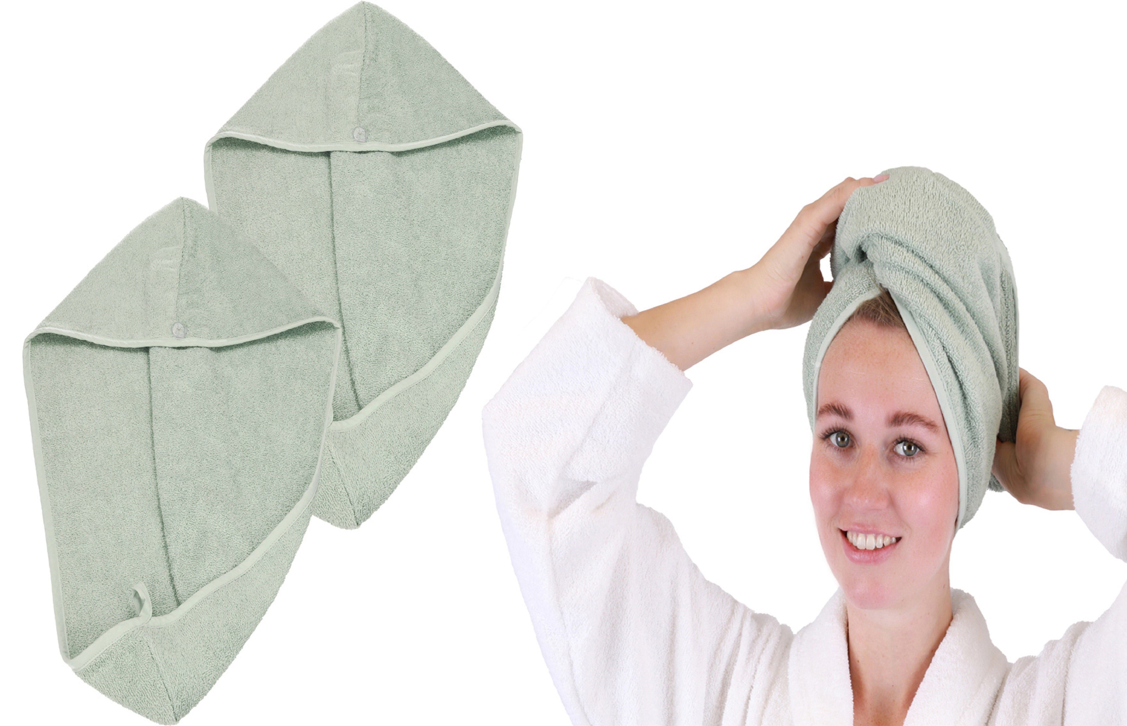 Haarturban BERLIN Kopfhandtuch jade Knopf 2er mit Pack Betz Turban-Tuch