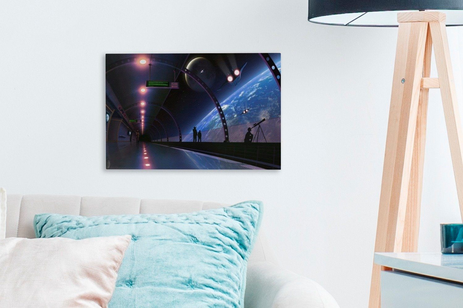 cm Wandbild OneMillionCanvasses® Science-Fiction-Illustration Inneren St), Raumstation, aus dem einer 30x20 Eine Leinwandbilder, Wanddeko, (1 Leinwandbild Aufhängefertig,