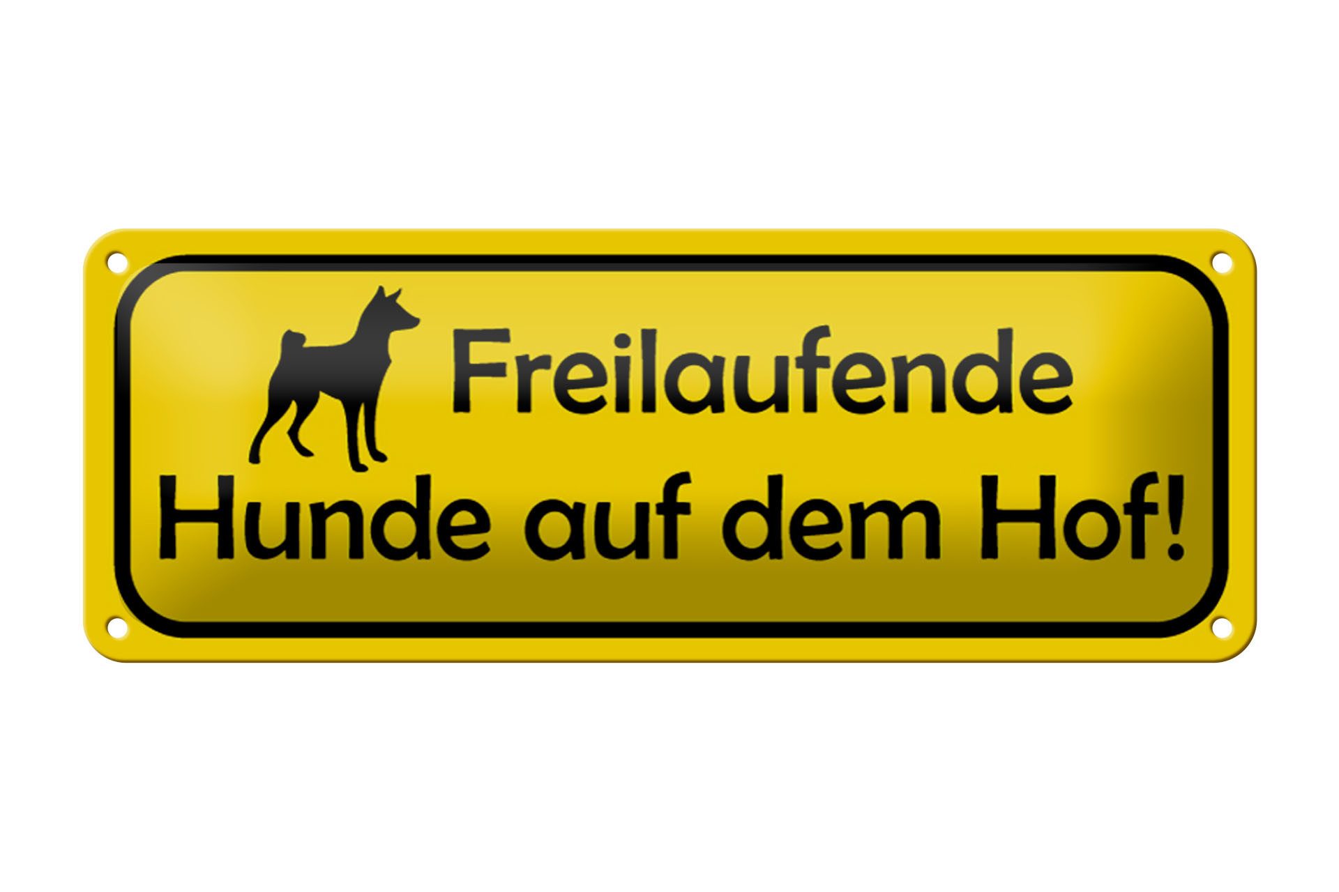 Femer GmbH Metallschild Warnung 27x10cm Vorsicht freilaufende Hunde, (1 St), gewölbte Oberfläche, abgerundete Ecken, umgeschlagene Kanten