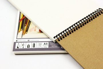 SÜDOR Skizzenblock, (30 Weiß + 20 Kraft) Säurefreies Papier, 100gsm