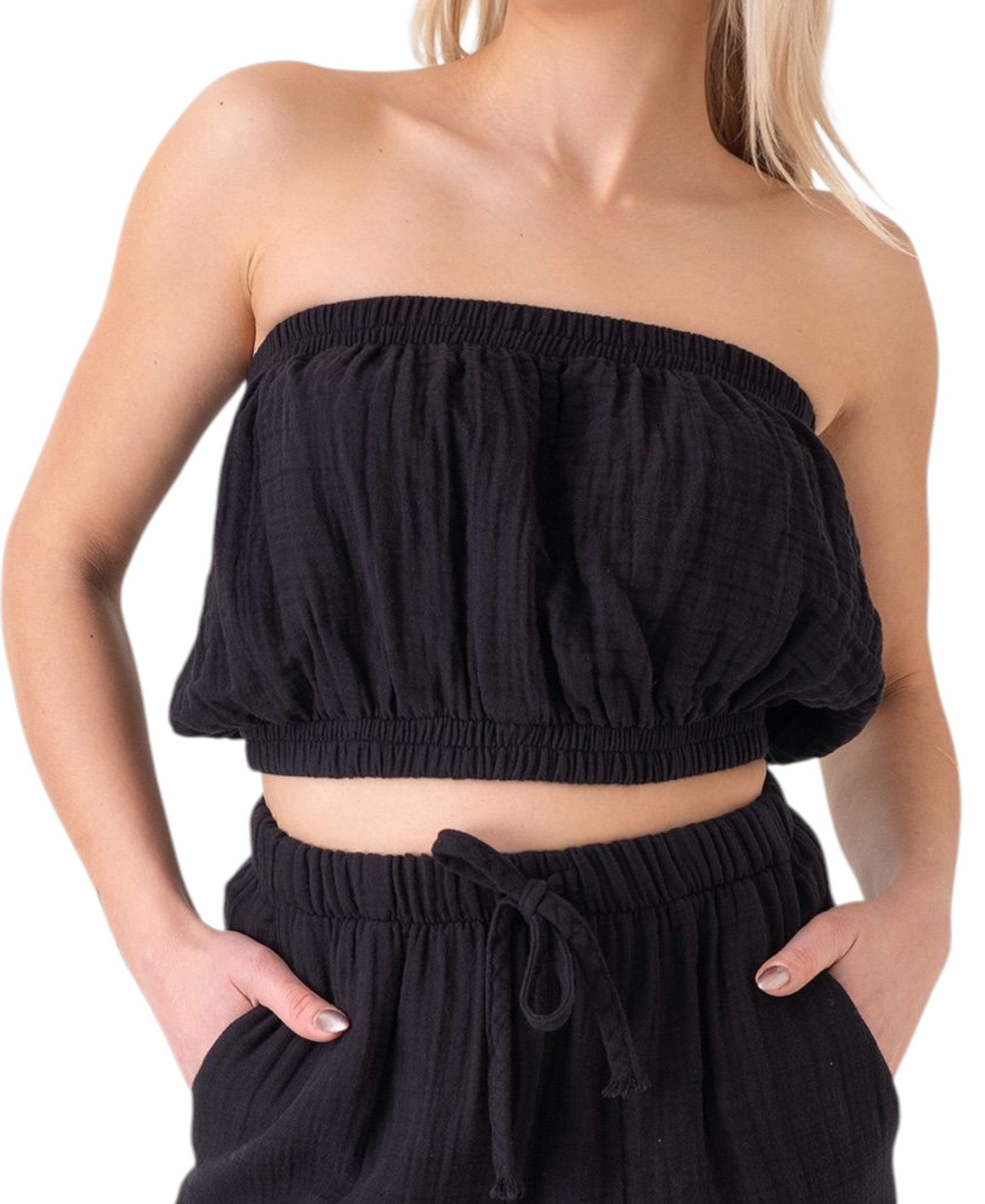 WENOR Crop-Top Trägerloses Musselin-Oberteil mit Gummizug günstig online kaufen