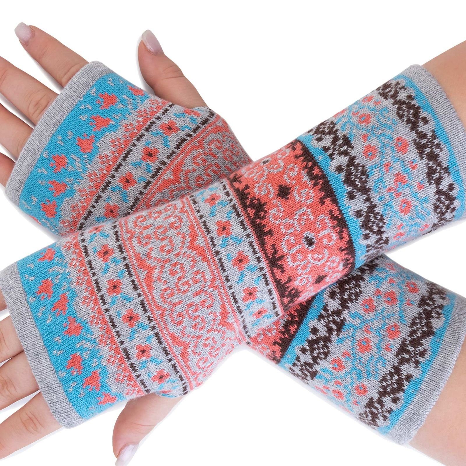 ALMHUBER Armstulpen Armstulpen Handwärmer Handschuhe Pulswärmer extrafeiner Jacquardstoff