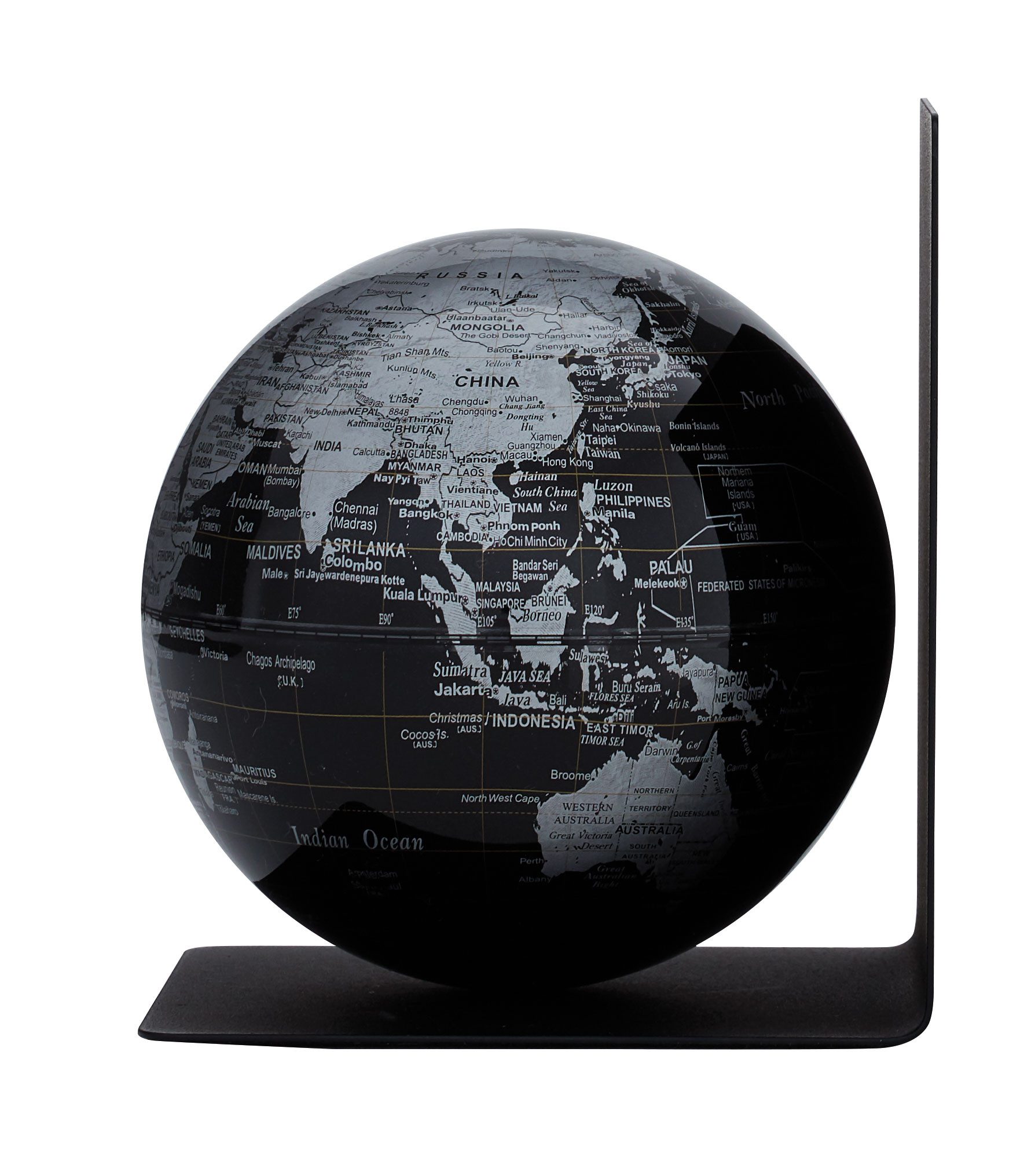 TROIKA Globus BOOKGLOBE SINGLE, Metall-Buchstütze mit abnehmbarem Globus, (13 cm Durchmesser, 1-tlg), 13 x 13 x 15,3 cm englische Beschriftung, verschiedene Farben