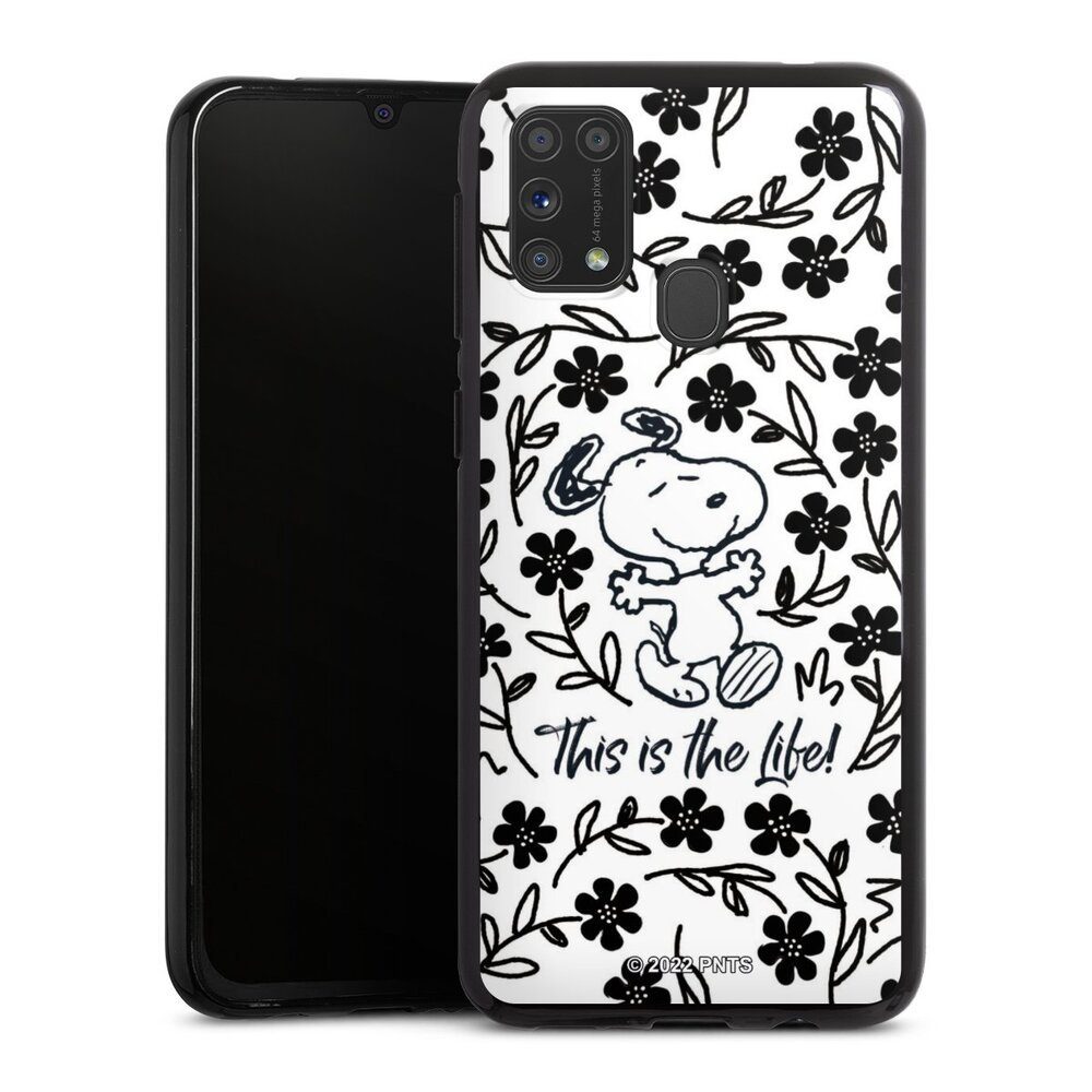 DeinDesign Handyhülle Peanuts Blumen Snoopy Snoopy Black and White This Is The Life, Samsung Galaxy M31 Silikon Hülle Bumper Case Handy Schutzhülle
