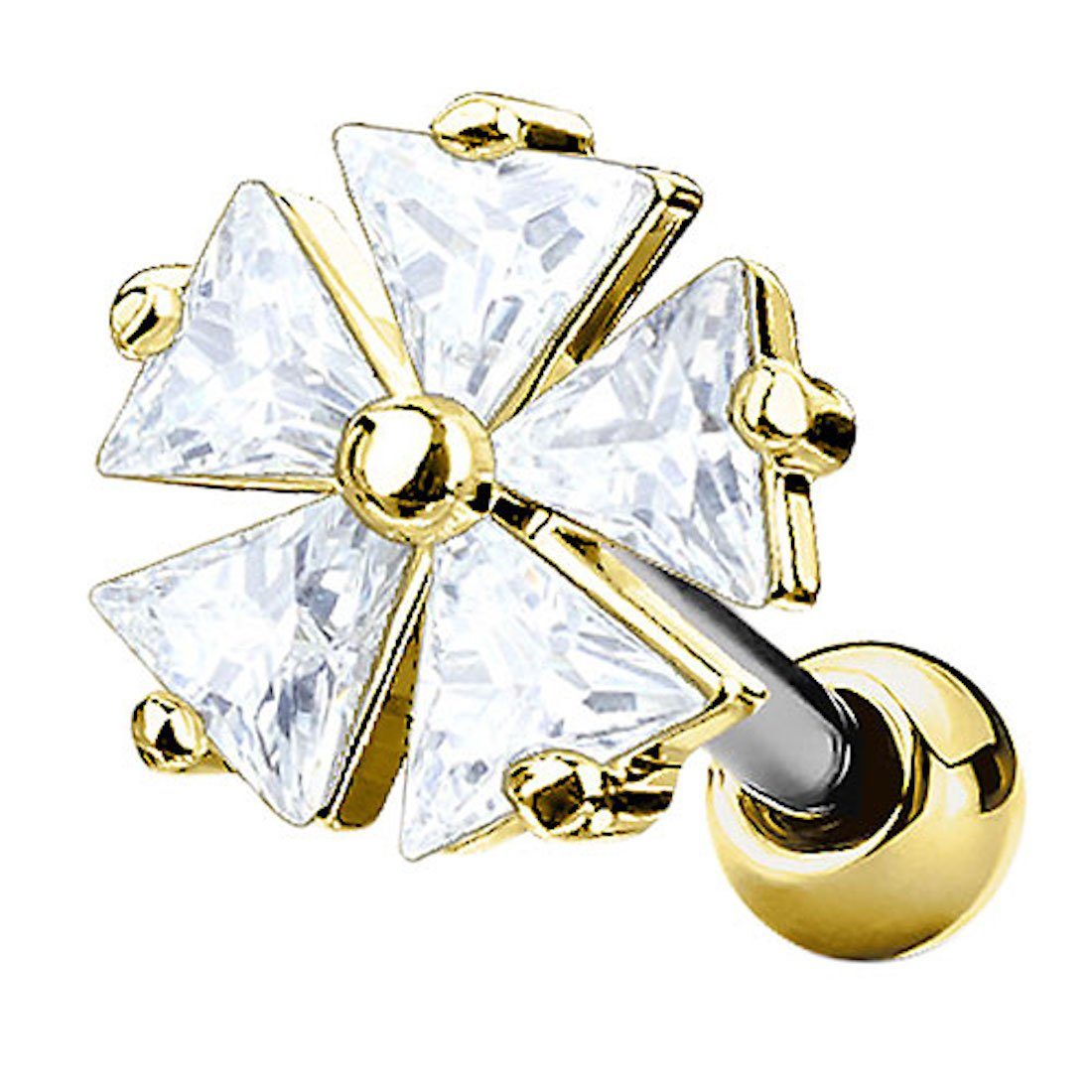 Stecker Strass L Kristall Blume 316 Taffstyle Knorpel Chirurgenstahl Tragus Ohr Cartilage Blume Piercing-Set Helix Piercing Gold Kristall, Strass