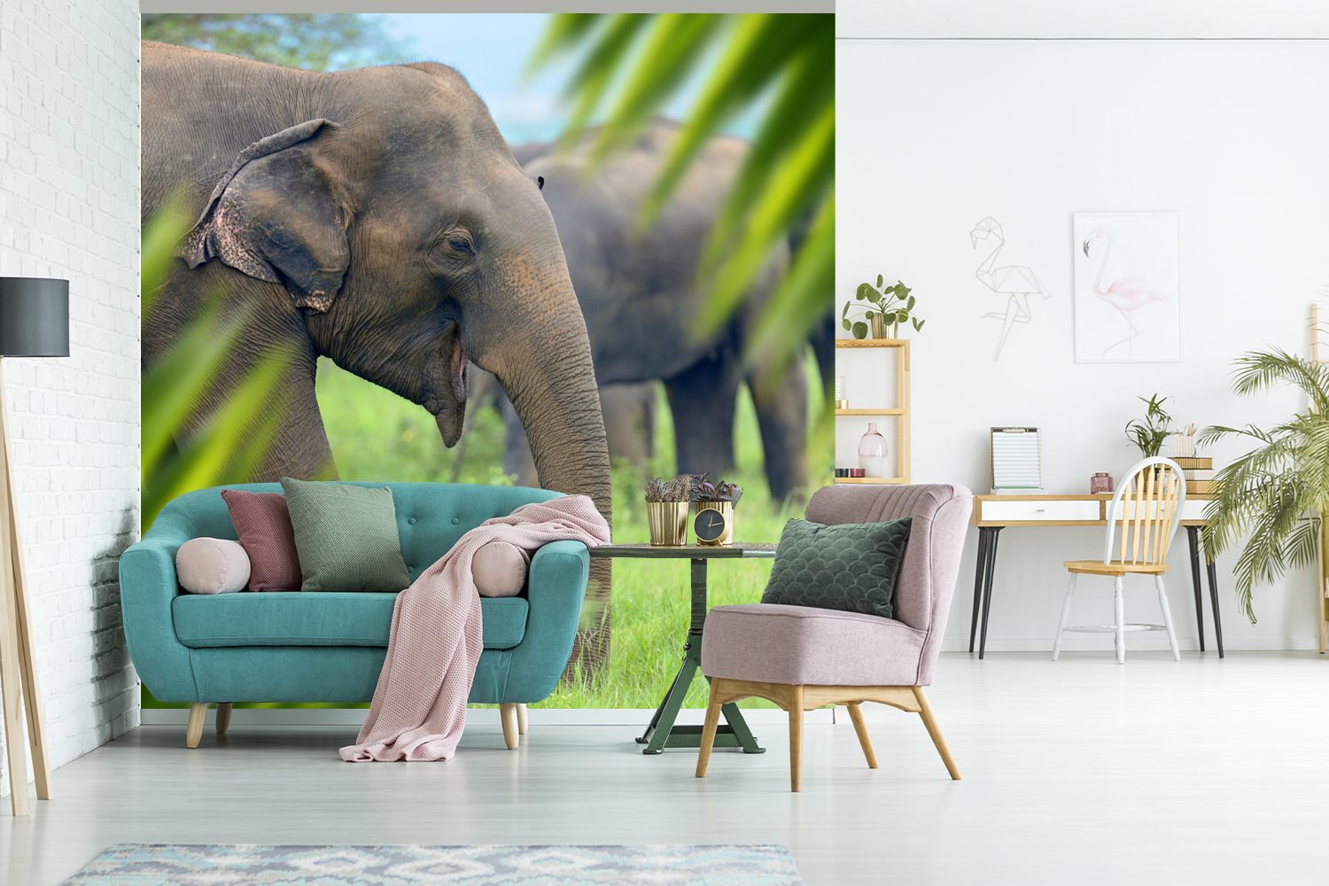 MuchoWow Fototapete Elefant - Palme bedruckt, Schlafzimmer, St), Tiere, für - (5 Wohnzimmer Vinyl Tapete oder Matt, Wandtapete