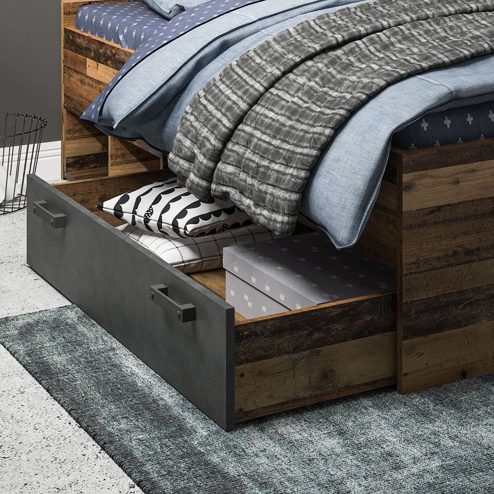 Lomadox Jugendzimmer-Set Kleiderschrank, mit mit Bett (Sparset, und grau Holz 4-tlg), in NELSON-129, 120x200