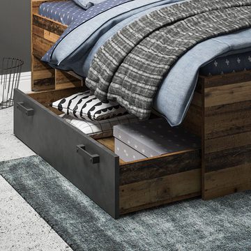 Lomadox Bettschubkasten NELSON-129, Bettschubkasten für Jugendzimmer Bett in grau mit Holz