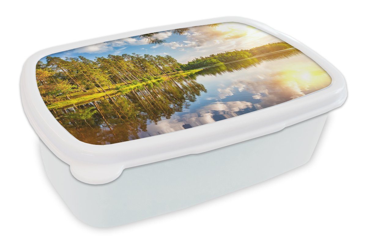 MuchoWow Lunchbox Wasser - Bäume - Natur, Kunststoff, (2-tlg), Brotbox für Kinder und Erwachsene, Brotdose, für Jungs und Mädchen weiß