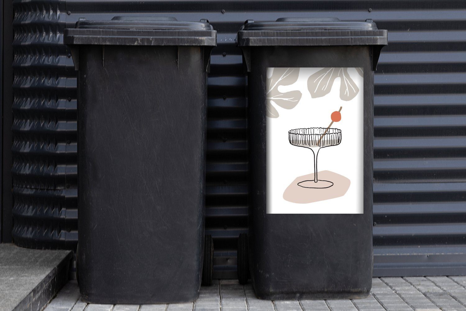 Weiß Abfalbehälter Mülltonne, Glas Strohhalm Sticker, Sommer Wandsticker Mülleimer-aufkleber, - Container, - - (1 St), MuchoWow