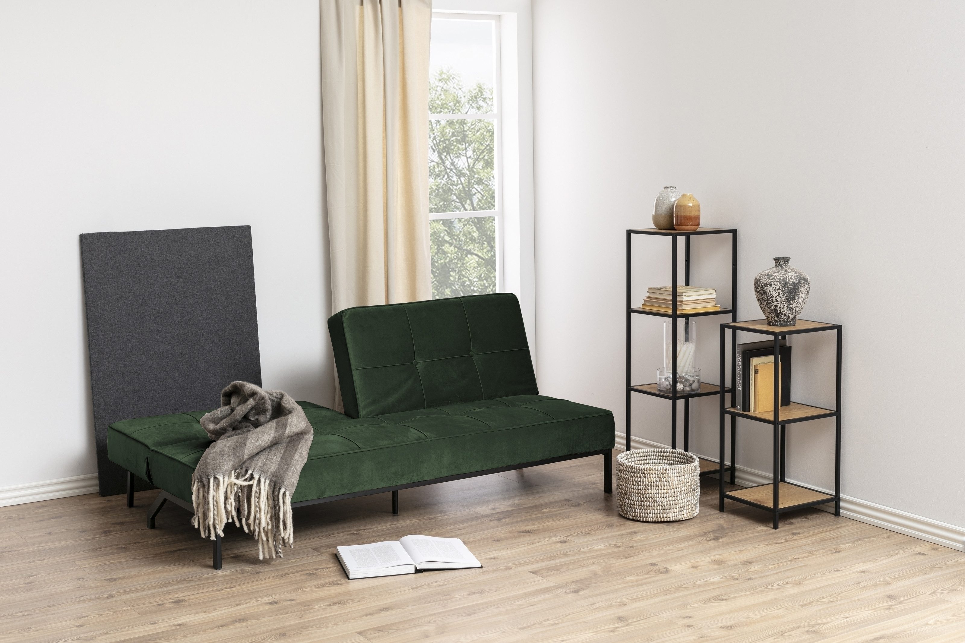 ACTONA GROUP Schlafsofa in waldgrün, Polyester, Stahl - 198x87x95cm (BxHxT)