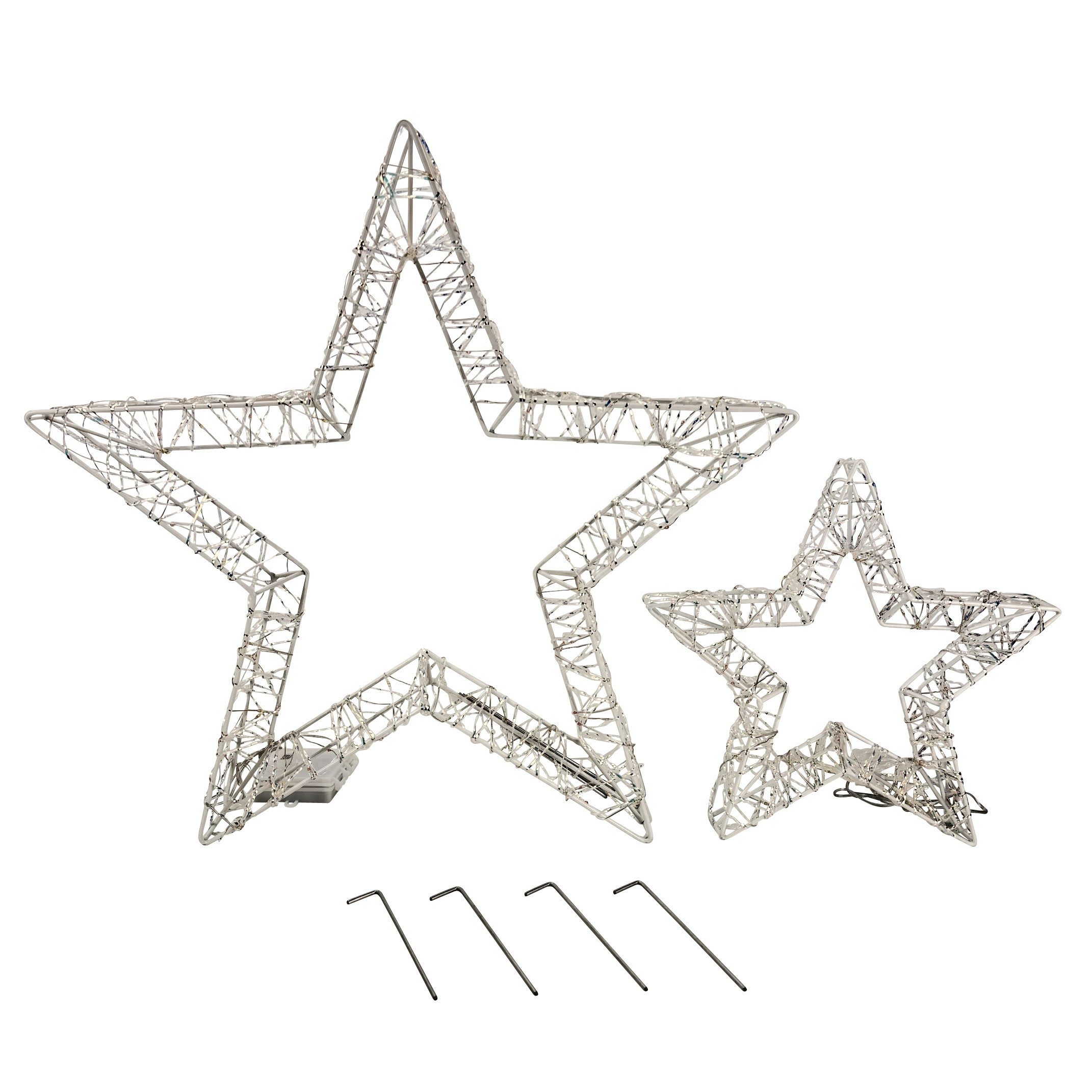 Online-Fuchs LED Dekolicht 2er Set LED Weihnachtssterne mit Folieneffekt - Outdoor geeignet, LED-Lichterkette mit Funkeleffekt möglich, warmweiß beleuchtet, Leuchtsterne mit 6-Stunden Timer - Weihnachtsdeko