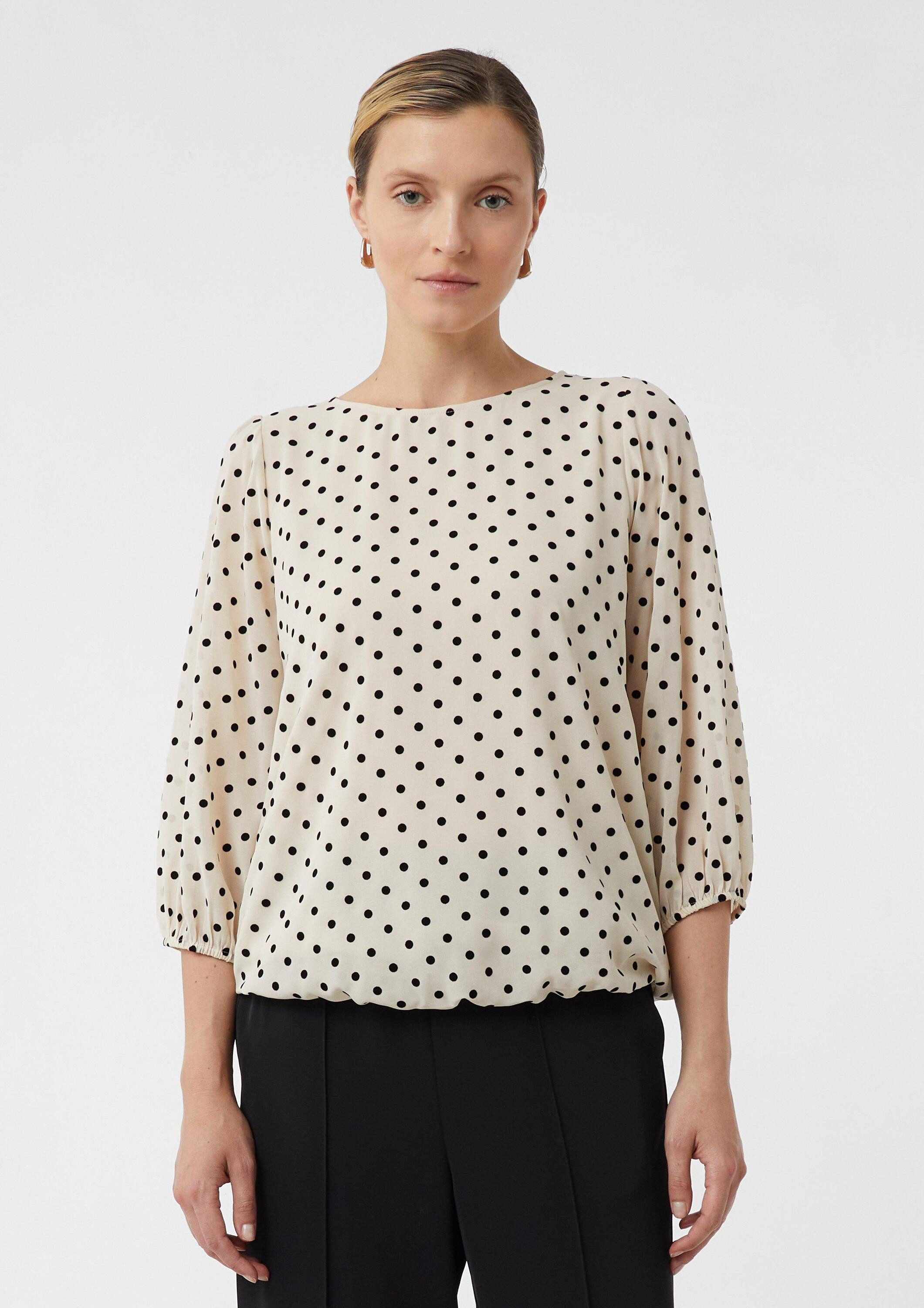 comma Kurzarmbluse Bluse Chiffonbluse mit Polka Dots und Elastiksaum günstig online kaufen