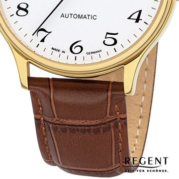 Regent Quarzuhr Regent Herren Armbanduhr Analoganzeige, Herren Armbanduhr rund, groß (ca. 40mm), Lederbandarmband