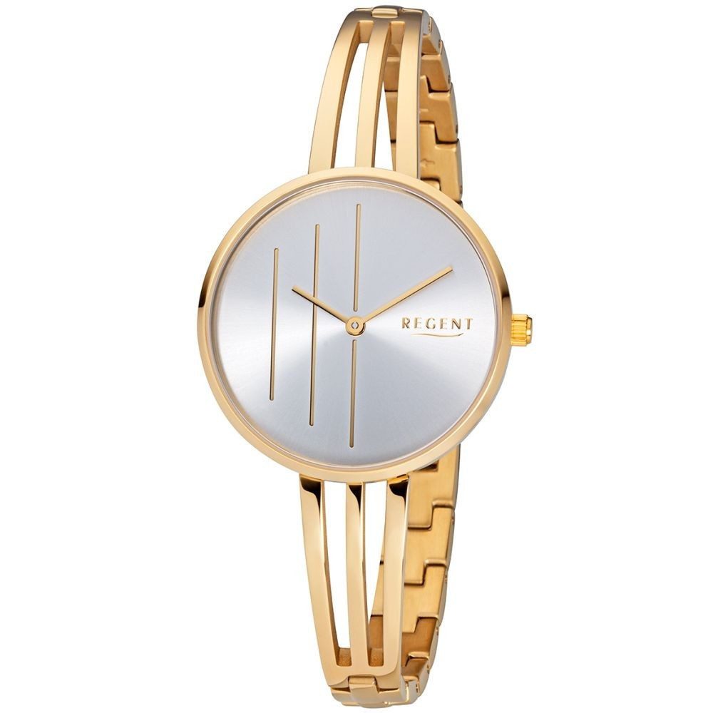 Regent Quarzuhr REGENT Damen Armbanduhr BA-489 silber D. 34 mm Edelstahlband goldfarb.