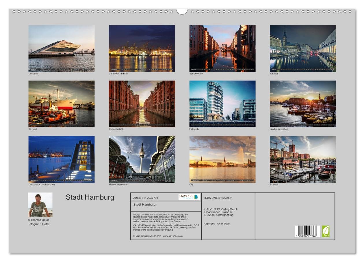 Thumbnail - CALVENDO Wandkalender Stadt Hamburg (Wandkalender 2026 DIN A2 quer), CALVENDO Monatskalender
