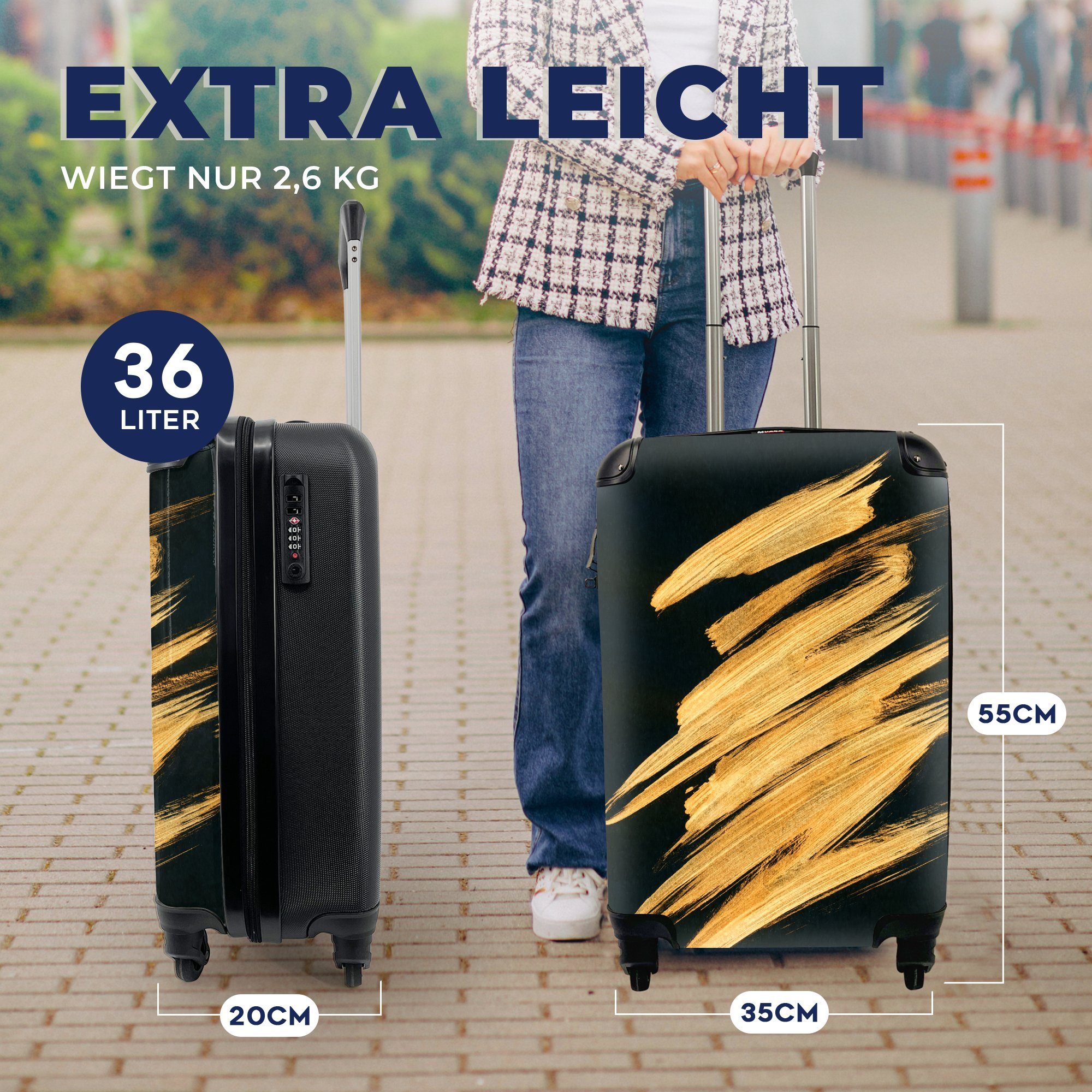 - Trolley, Luxus Reisekoffer Reisetasche - Streifen - Abstrakt, MuchoWow Farbe für Ferien, mit Rollen, 4 rollen, Handgepäck Gold Handgepäckkoffer -