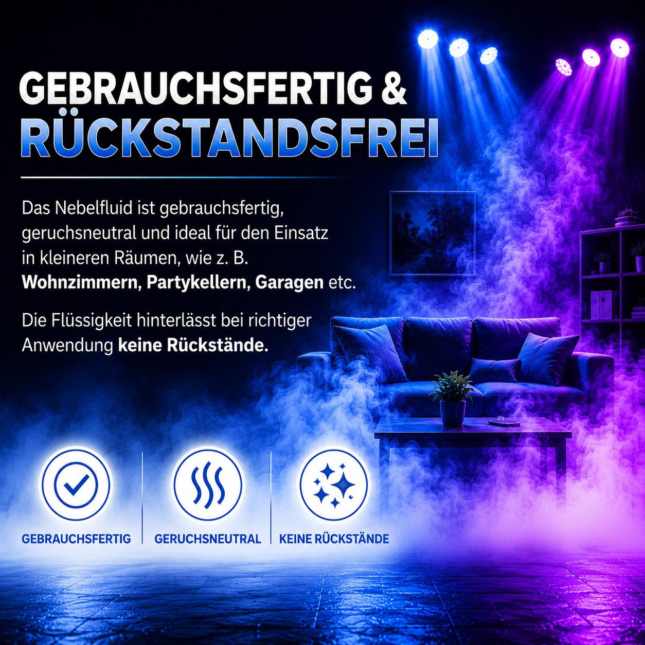 HERRLAN Discolicht STANDARD PARTY Nebelfluid universelle wasserbasierte Nebelflüssigkeit, 1 Liter, mit mittlerer Dichte und Standzeit – Bild 4 von 5