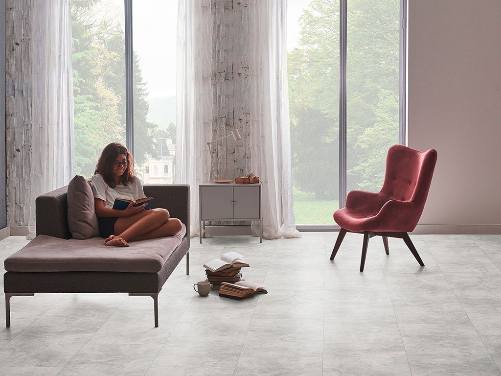 Stilewo Vinylboden 1 m2 Klick-Vinyl Fliese XL inkl. Trittschalldämmung, Fußbodenheizung geeignet, XL Format